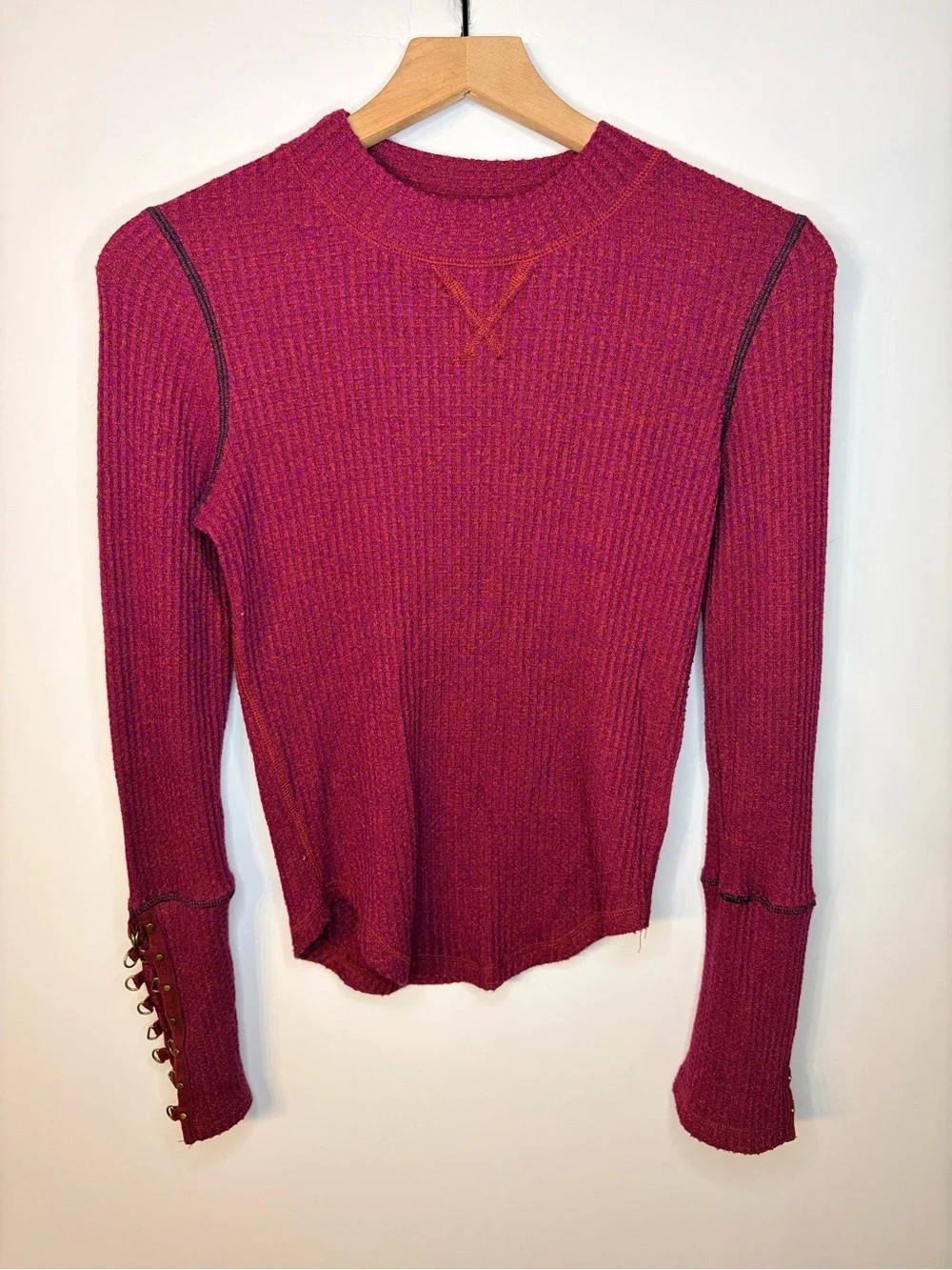 Free People Women’s Mountaineer Thermal Top in Cranberry, Size Small